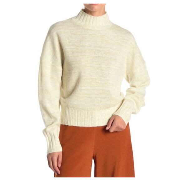 Women's Cream/Gold Metallic Mock Neck Wool Blend Sweater Large Holiday - Picture 2 of 7